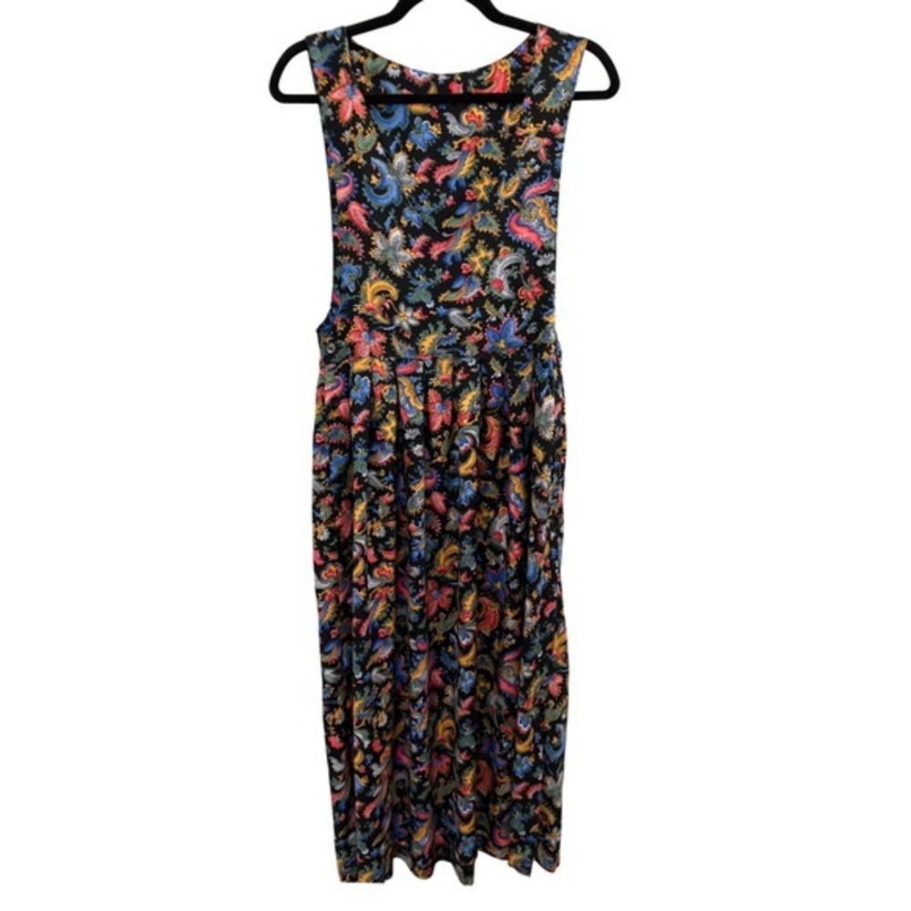 VTG Modest Jumper‎ Dress Paisley Sz S Black Floral Pockets Cottagecore MIDI USA - Picture 2 of 11